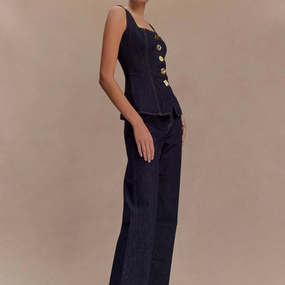 🍒Tweestukstelle vir vroue stukstelle ma-jeans moulose denimtoppies en jeansstel langbroeke hoë middellyf Y2k-styl mode elegante werksklere alles wat pas Kry hierdie enkelbors dubbele denim en jy sal trippel opgewonde wees