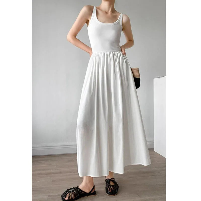 🍒Knitted vest dress long women summer wear simple all-match camisole beach dress high waisted party occasion wear maxi  outfit No Skirting Around A Cool Vest Dress To Impress