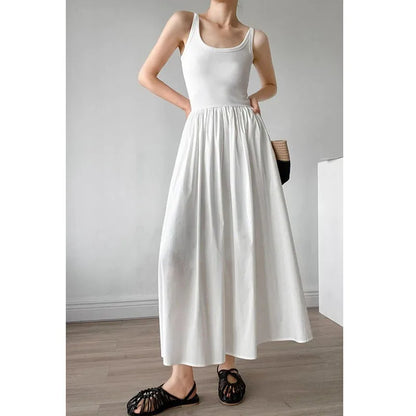 🍒Knitted vest dress long women summer wear simple all-match camisole beach dress high waisted party occasion wear maxi  outfit No Skirting Around A Cool Vest Dress To Impress