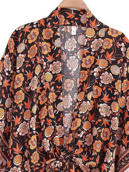 🍒Boho kimono vintage womens fashion short beach swimsuit robe floral clothing batwing sleeve top rayon bohemian bikini cover Ups Beachwear summer clothes Cool Cover