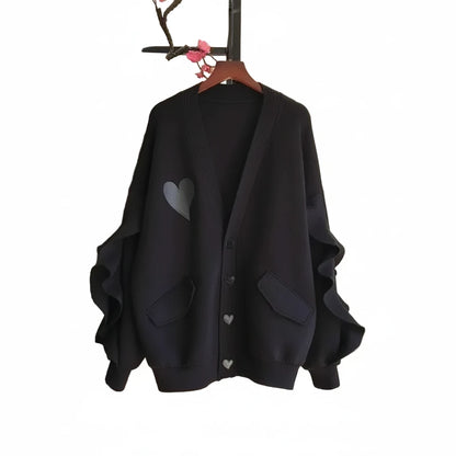 🍒Spring and autumn super large jacket knitted ruffle outerwear casual women fashion clothing with heart motif Get RIGHT To The HEART Of Fashion