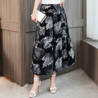 🍒Summer wide leg pants cropped smart casual women high quality loose bohemian skirt pants high waist vintage style trousers multi colour bottoms mid length trousers No Panting In These Summer Light Pants