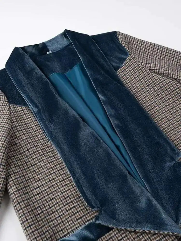 🍒Plaid coat long women colour block outerwear lapel wool coat long sleeve loose single button smart casual outdoor female fashion mixed media clothing CHECK Out Your VELVET its SOLID Quality