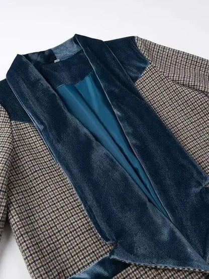 🍒Plaid coat long women colour block outerwear lapel wool coat long sleeve loose single button smart casual outdoor female fashion mixed media clothing CHECK Out Your VELVET its SOLID Quality