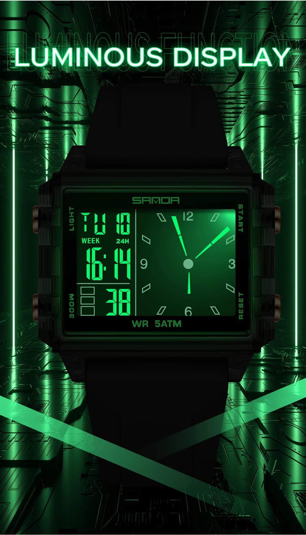 🍒Fashion electronic watches unisex luminous calendar time piece waterproof clock outdoor sports Casual Ladies Digital Wristwatch  Face The Day With A Big Face