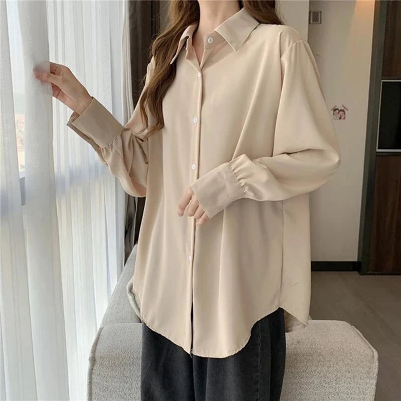 🍒Womens classic shirts smat casual clothing cotton rich shirts office fashion female long sleeve loose blouse solid tops plus size clothes S-4XL Dont Get Shirty About Shirts Get This Shirt