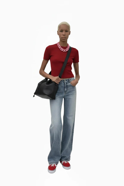 🍒Women's spring/autumn style Jeans fashion versatile slim Fit casual pants with linear and  bow detail decoration tie bow trousers  flared leg denim Line Up For These Bow Lines