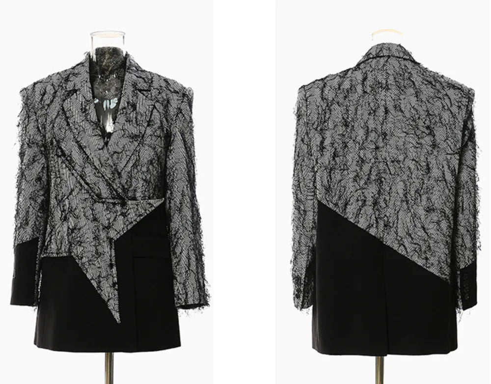 🍒Chic blazer asymmetrical design jacket patchwork contrast colour personality high street smart casual coats women Be A-  STAR in your fashion JACKET