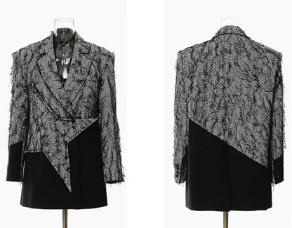 🍒Chic blazer asymmetrical design jacket patchwork contrast colour personality high street smart casual coats women Be A-  STAR in your fashion JACKET