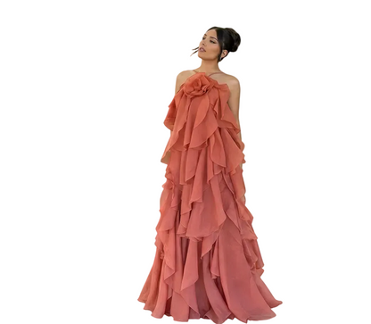 🍒Ruffles long dress for women 3d fower backless sleeveless outfit slim fit maxi dress summer fashion clothing holiday party wear beach layer occasion clothes Maxi-mum Ruffle Without Kerfuffle