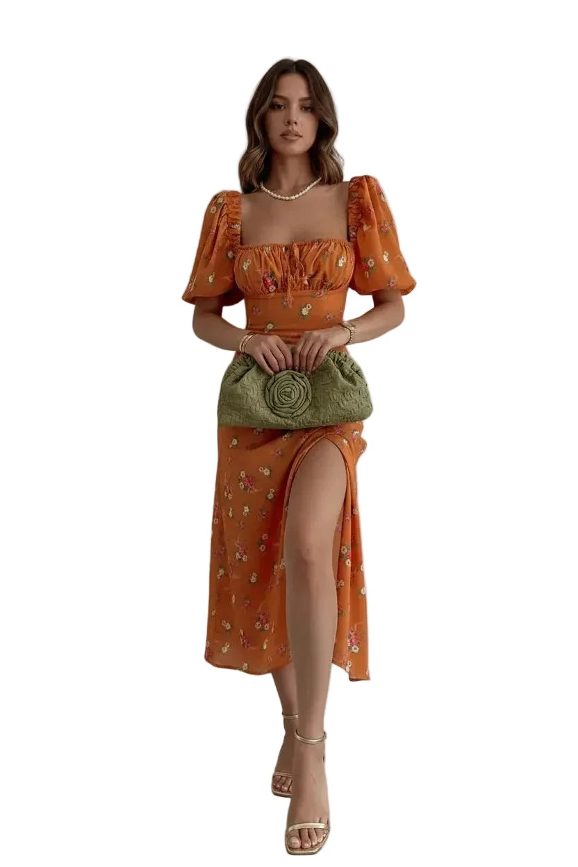 🍒Floral print party dress elegant women off shoulderless backless outfit summer slit boho midi smart casual ladies clothing Figure Out Your Floral Fashion