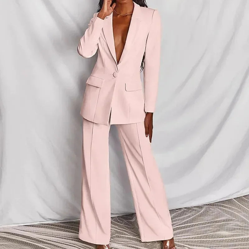 🍒Wide leg trousers and jacket summer pants for women fashion two pieces sets Luxury and elegant blazer and wide leg trouser party occasion wear feel fabulous flambouant flamingo fashion