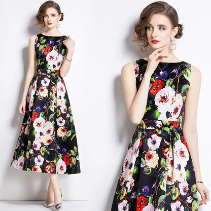 🍒Designer fashion dress floral print clothing vintage a line party wear outfit for women birthday dinner retro runway occasion wear  make ARRANGEMENTs for these FLOWERs