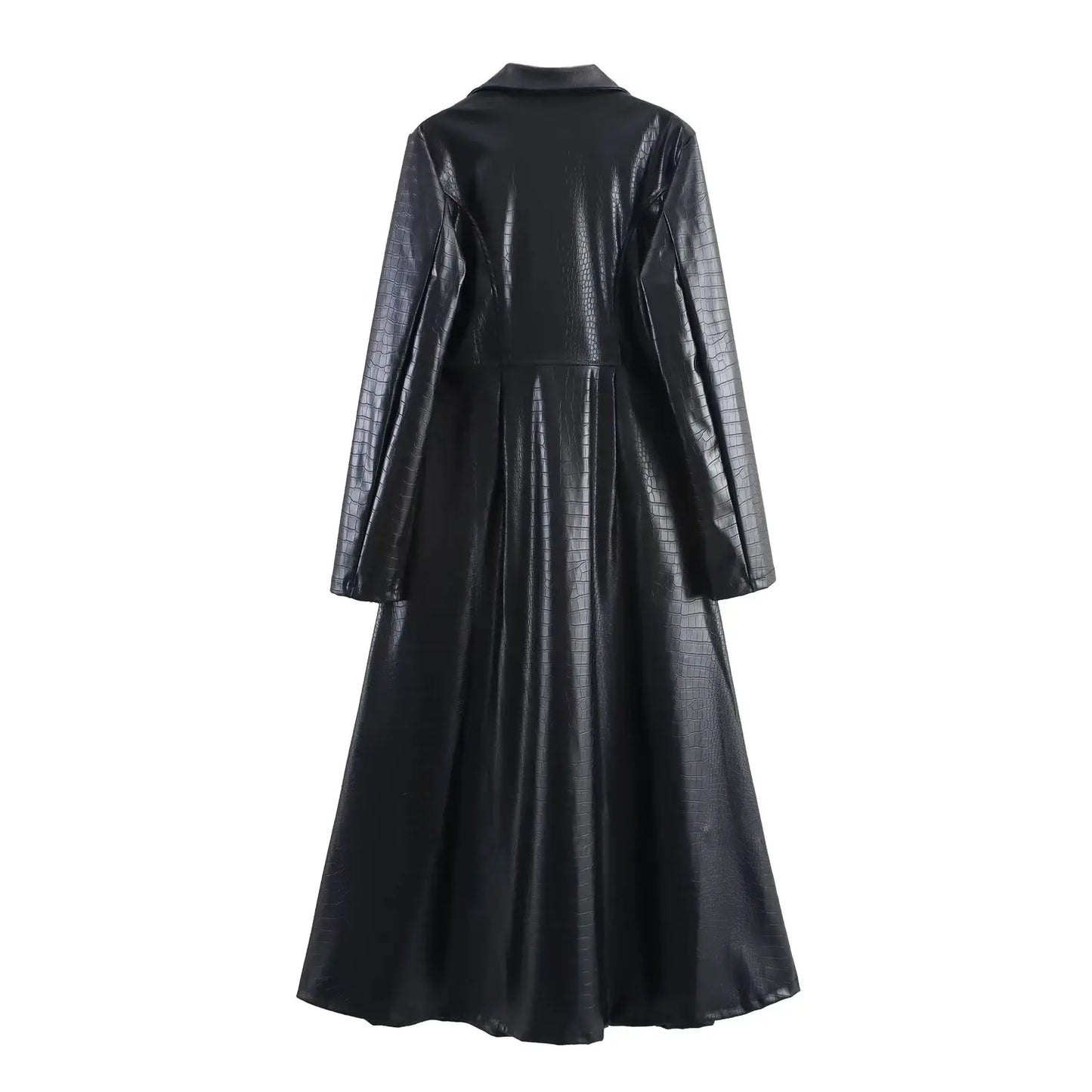 🍒Ekstra lang kunsleer-trenchcoat vintage maxi luukse pu dubbelbors swart ontwerper-buiteklere klere slim gemaklik Krokodilstyl
