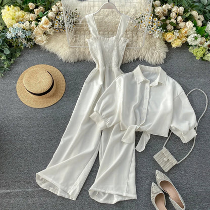 🍒Two piece clothing sets high waisted jumpsuit smart casual women and short sleeve blouse crop top female fashion wears  Y2k style clothing Jump On This Suit