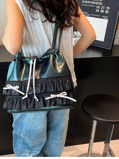🍒大容量蝴蝶结单肩包百搭甜美女生时尚手提包女芭蕾风斜挎包蝴蝶结休闲配饰