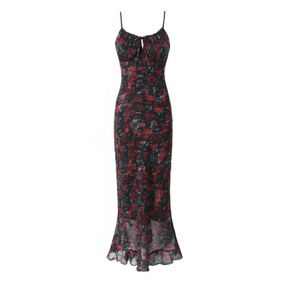 🍒Midi dresses for women bodycon summer outfits vintage clothes front tie floral fashion wear smart casual chiffon clothing  Rosey Posey