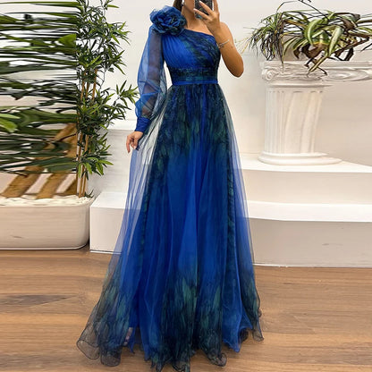 🍒High waist maxi dress Asymmetric evening dress one shoulder sleeve pleats bridesmaid outfit occasion wear party outfit Look Rosy In A Chiffon