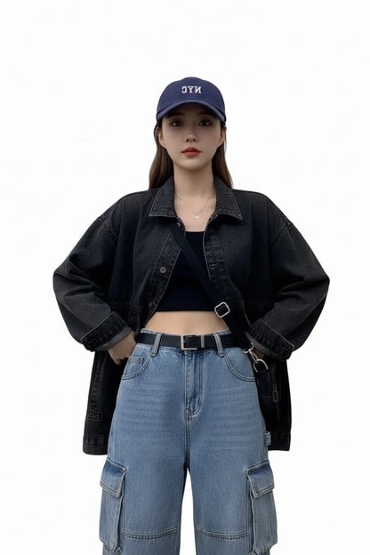 🍒Womens denim Jacket long sleeve Jeans jacket with big pockets  Bf unisex buttoned outerwear casual clothing Do Your Day Denim