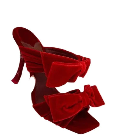 🍒Strik hoëhakskoene vroue oop skoene met vierkantige toon mode gemaklik-elegant skoene partytjie geleentheid pantoffels suikerpienk fluweel stapel sandale ooptoon naaldhak aandsandale haal die beste strikke uit