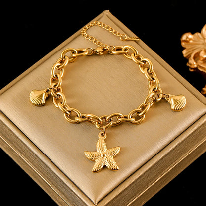 🍒Stainless steel star bracelet gold colour star charm moon starfish bracelet trendy wrist chain for women Jewellrey gifts  party accessories FISH Out This STAR