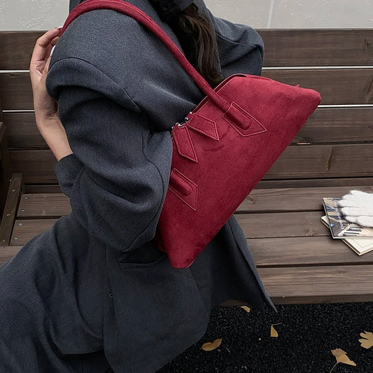 🍒奢华仿麂皮手袋设计师包包，女士几何叠层复古单肩腋下包，日常通勤包 无需劝说（Per-suede的谐音）