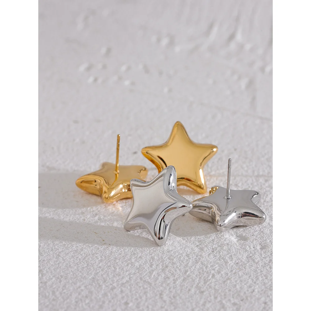 🍒Stainless steel star stud earrings cute stud earrings smooth 18K gold plated rust proof jewellery trendy accessories for women Gift Get This Steel Its A Star