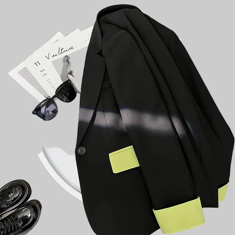 🍒Mode blazer baadjie lente herfs langmou swart baadjie kontras lapwerk kantoorklere vir vroue buiteklere slim gemaklike pakjas vroulike sjiek mode   Maak Jou Verskyning In Jou Kontras