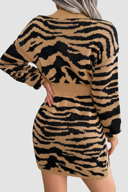 🍒Casual knit dress print design v- neck mini outfits long sleeve bodycon knitwear spring summery casual wear for women LILLY up your wardrobe with a TIGER