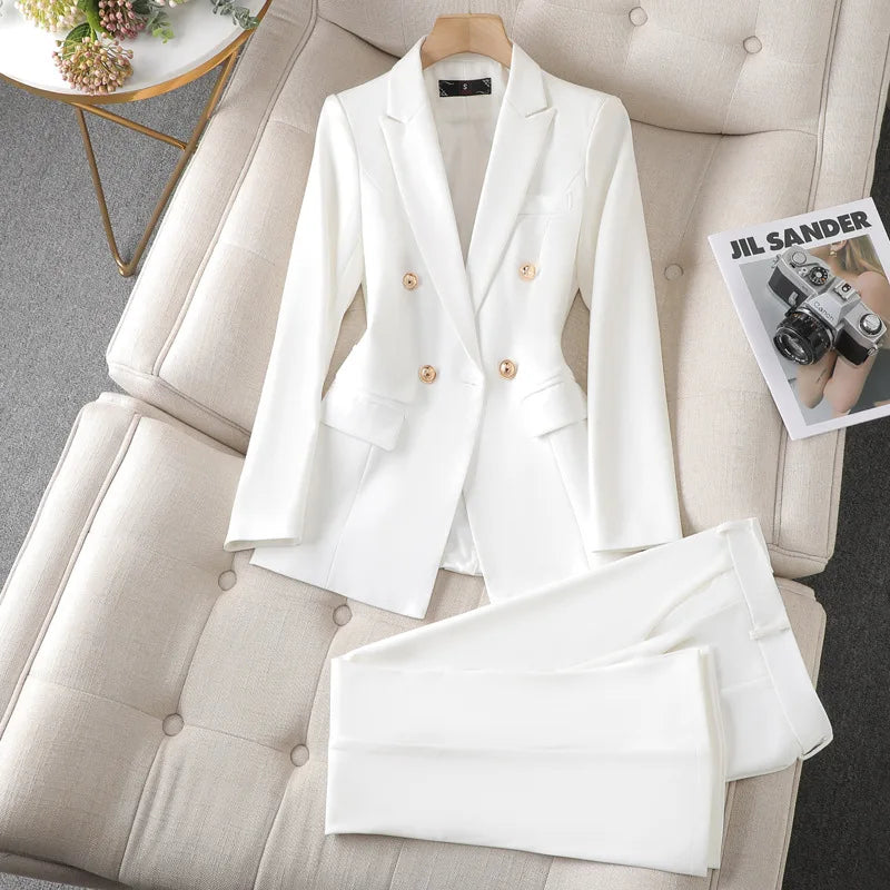 🍒Two piece womens blazer Jacket and long oants set elegant office wear matching outfit Y2k occasion clothes Get "WHITE Into BLACK And B-l-ACK To WHiTE