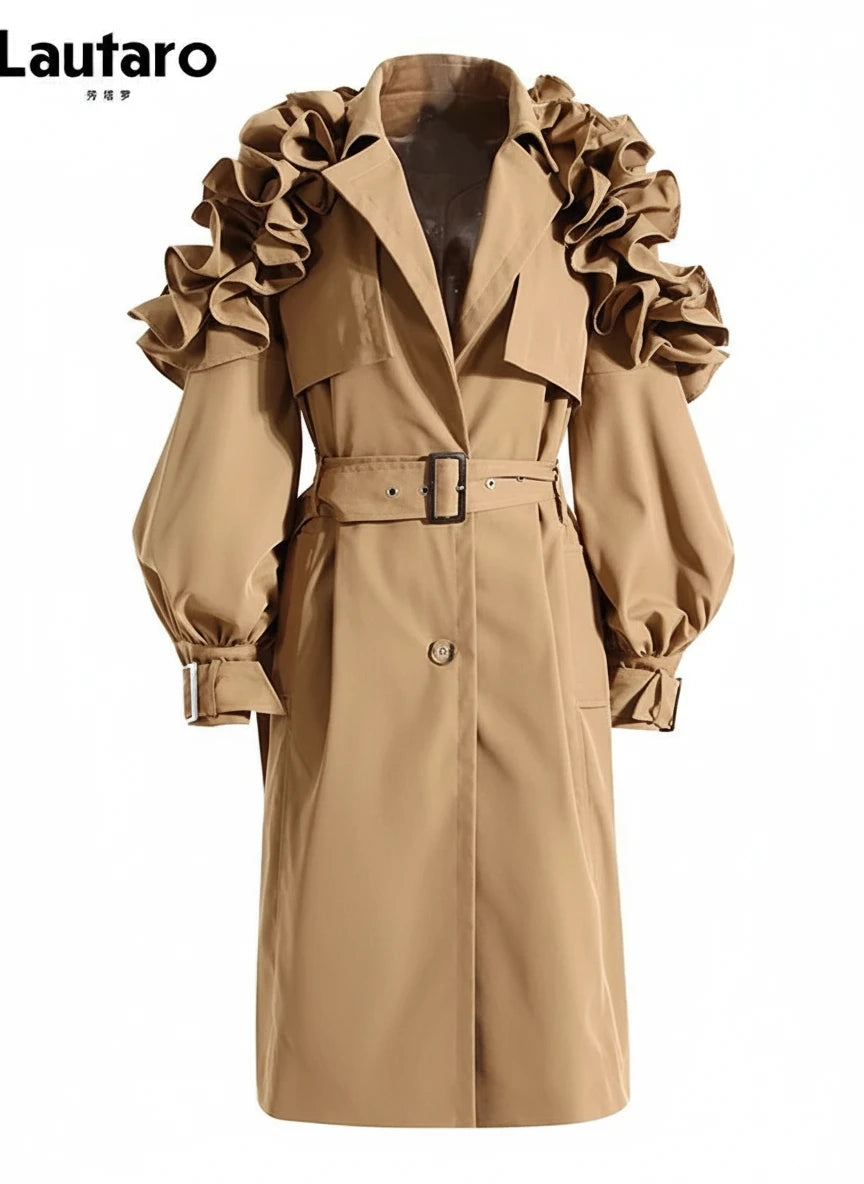 🍒Lang slootjas vir vroue Gordel elegante sjiek stylvolle luukse ontwerpersbuiteklere vroulike mode-aanloopbaan-klere  Hoef nie te RUFFEL vir 'n nuwerwetse TRENCH nie