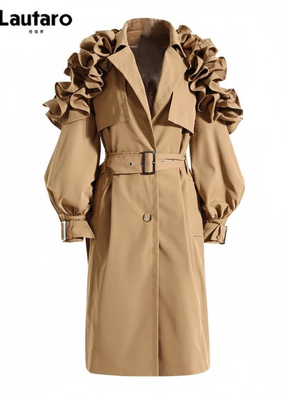 🍒Lang slootjas vir vroue Gordel elegante sjiek stylvolle luukse ontwerpersbuiteklere vroulike mode-aanloopbaan-klere  Hoef nie te RUFFEL vir 'n nuwerwetse TRENCH nie