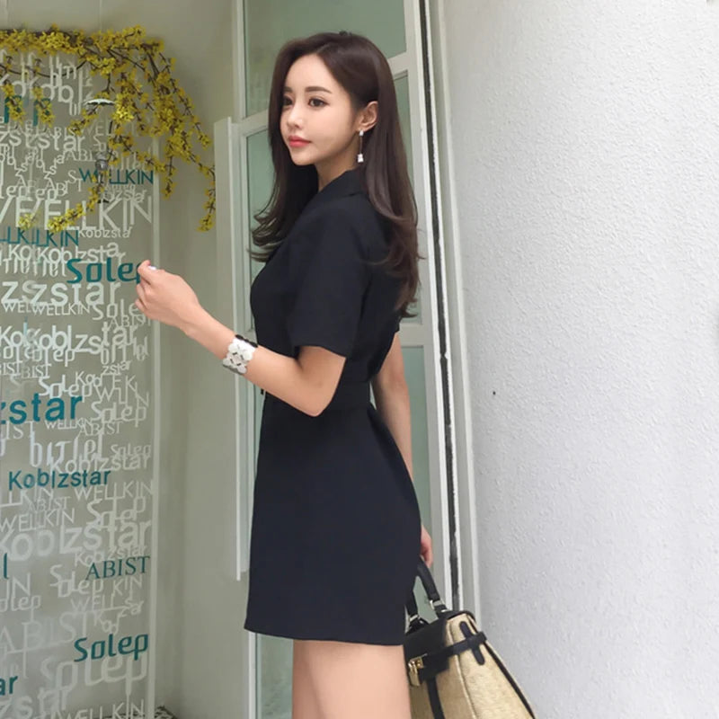 🍒Black blazer playsuit women short sleeve jumpsuit with belt office wear party occasion wear Suits Work And Play