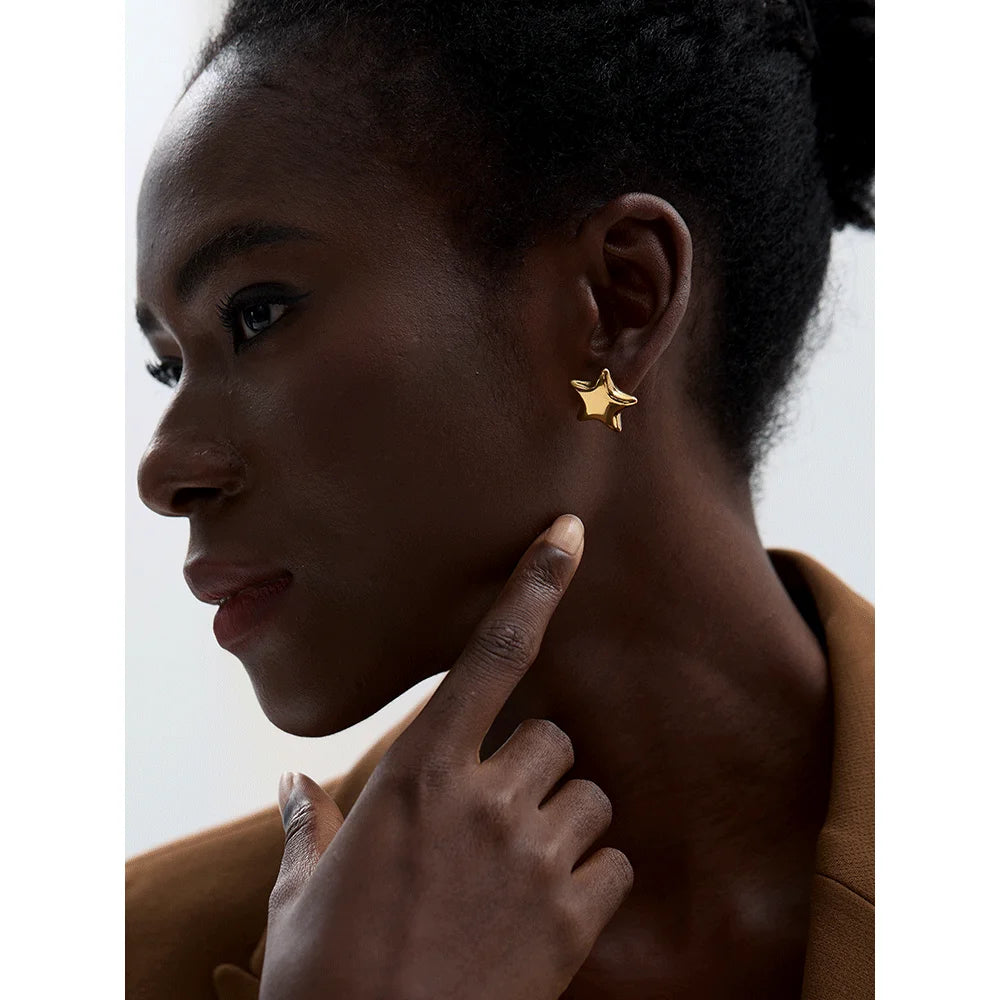 🍒Stainless steel star stud earrings cute stud earrings smooth 18K gold plated rust proof jewellery trendy accessories for women Gift Get This Steel Its A Star