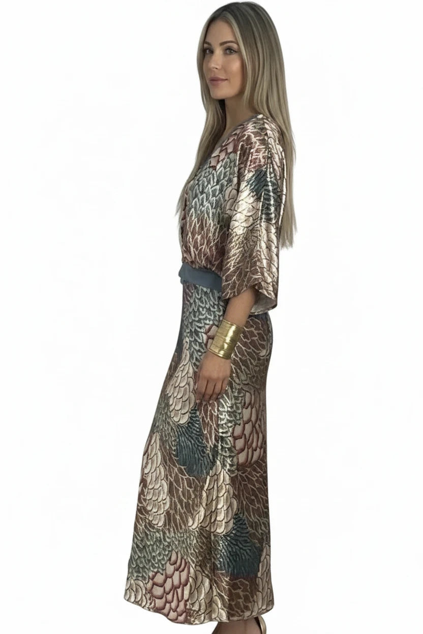 🍒Party two piece printed shirt and skirt set v-neck three quarter sleeve shirts for women high waist skirts for women two piece evening outfits female occasion clothing