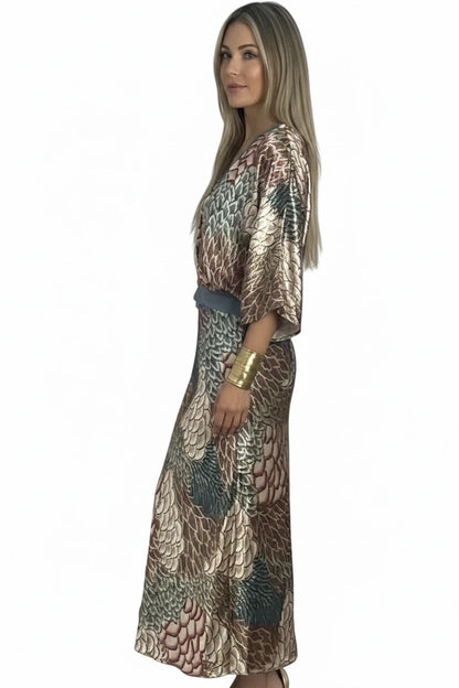 🍒Party two piece printed shirt and skirt set v-neck three quarter sleeve shirts for women high waist skirts for women two piece evening outfits female occasion clothing