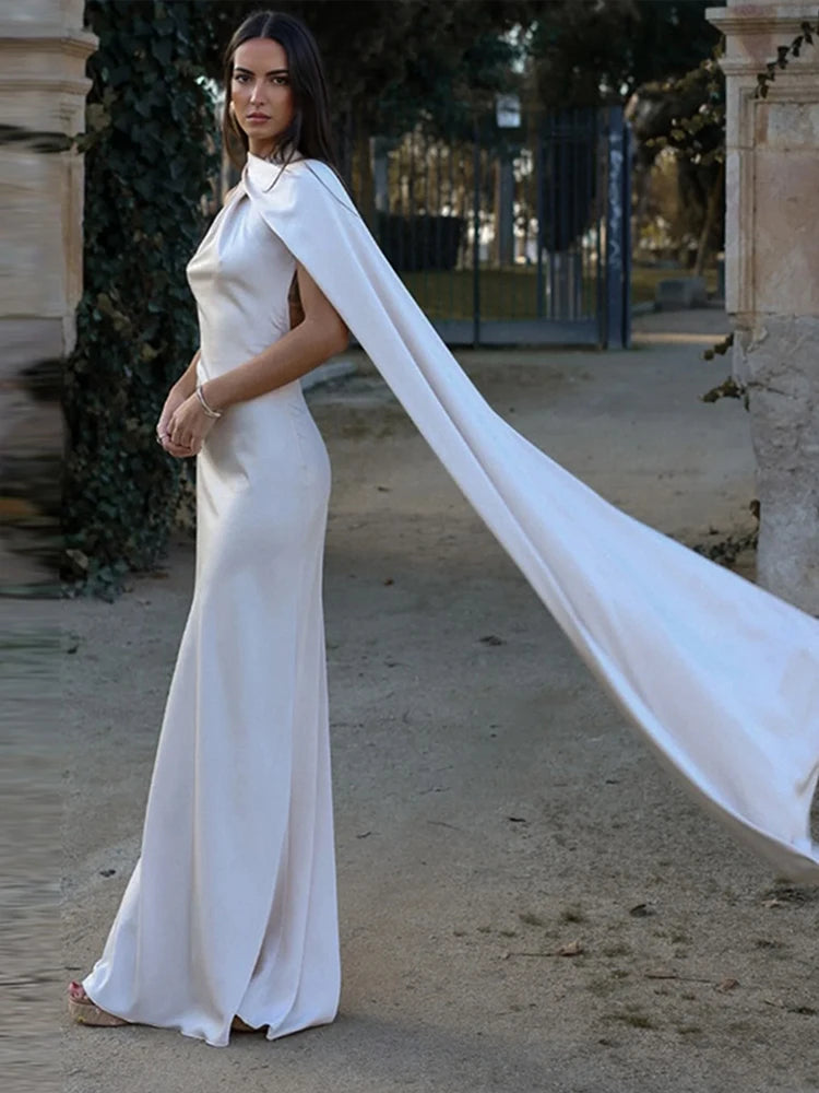 🍒Satin halter neck dress with scarf collar maxi dresses for women sleeveless backless long dress holiday wear evening party outfits Get Ready For A Trail Of Compliments