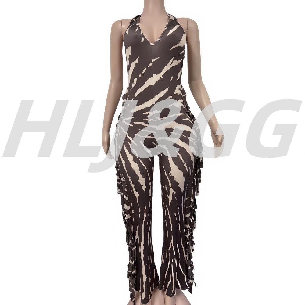 🍒 Bodycon Jumpsuit met kwassies vir vroue, halter-uitrusting, ruglose skraal lang rompers vir vroue, vroue se klubdrag, partytjiedrag, mode. Bederf Jouself Met 'n Sjokoladewervel