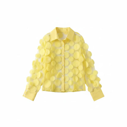 🍒Elegante Franse bloes 3D blom semi-deursigtige gaashemp top vroue lanternmou bloese somer Pick A Peach Or Two