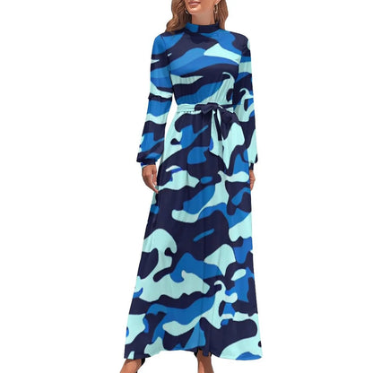 🍒Militêre kamoefleerrok hoë middellyf uitrusting boheemse sjiek langmou maxi stylvolle slim gemaklike klere vroue Camodel Camo