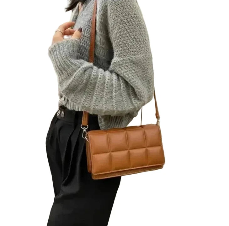 🍒Solid colour shoulder bag crossbody handbags female cushioned designer pu leather bags for smart casual accessory for women Chocolate Bag