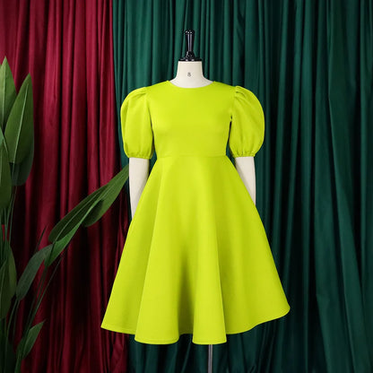 🍒Elegante rokke vir dames met O-nek, kortmoue, uitrusting vir verjaarsdagpartytjie, hoë middellyf, geplooide pofmoue, vrouemodemode, geleentheidsdrag, aandpartytjiedrag, middelkalf, luukse B'day Bopper Beauty Babe