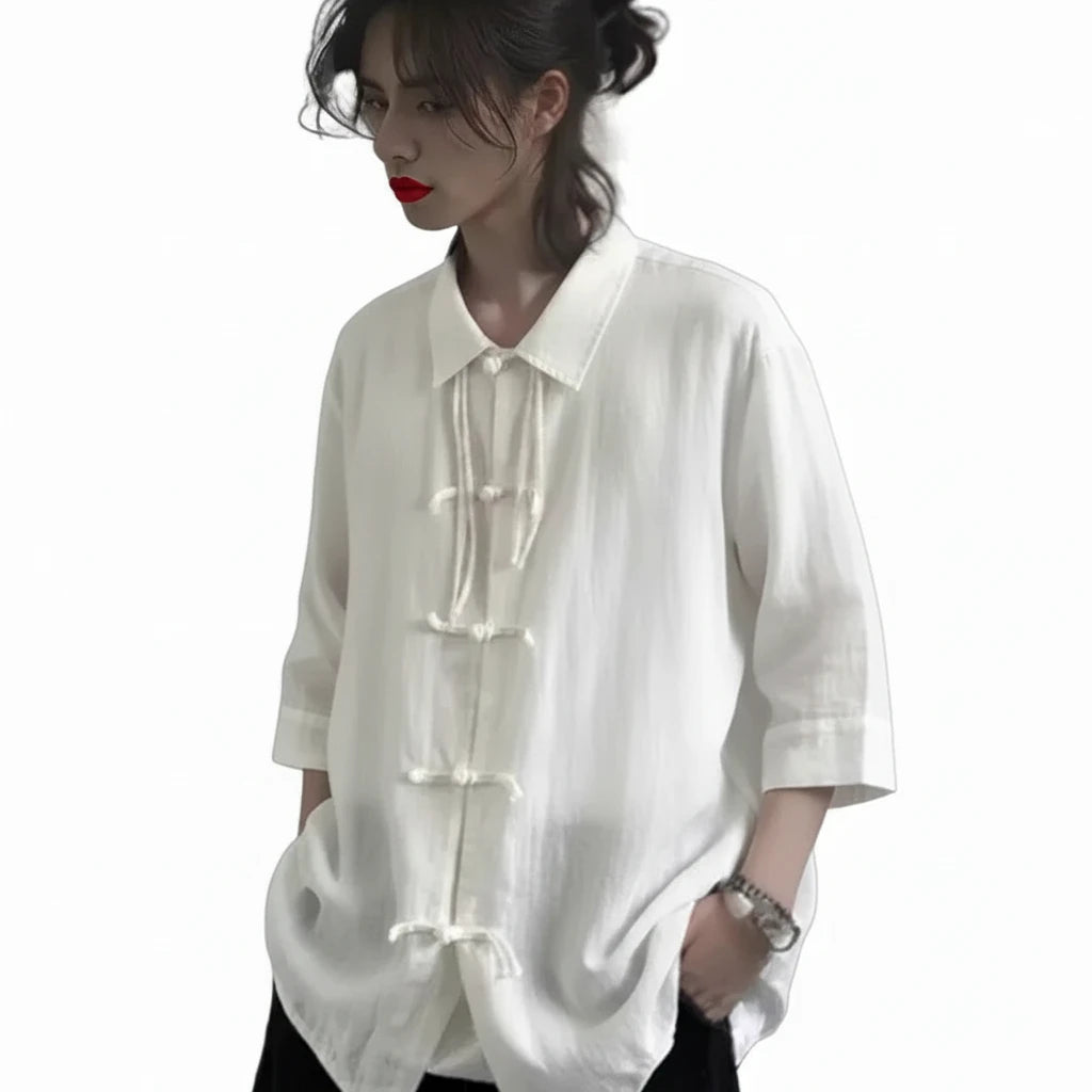 🍒Summer style blouse for women solid Y2k fashion oversized shirts womens single breasted smart casual clothing Tie -bow Trendy