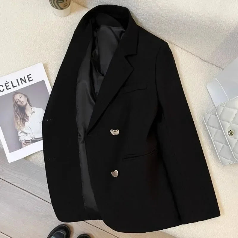 🍒Langmou dubbelborsbaadjie met lapel kort jasse vir vroue hoë kwaliteit buiteklere mode slim gemaklike baadjie vroue