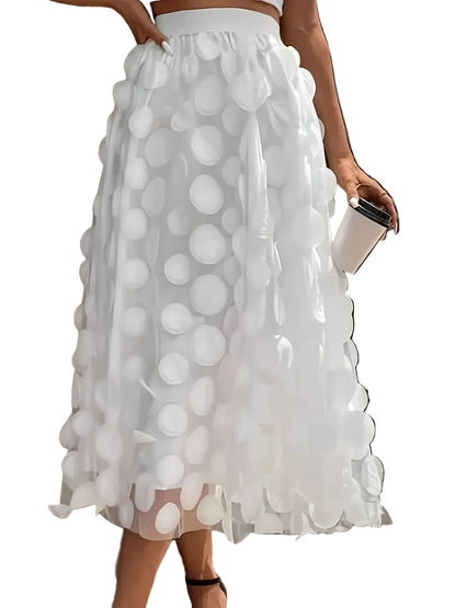 🍒Womens polka dot 3D design tulle mesh skirt retro elastic waist long length a-line occasion wear beach party wear street fashion feminine street wear You Will Be Dotty About These Spots