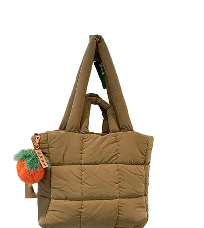 🍒Womens tote handbags quilted puff bag waterproof retro trendy shoulder bag large capacity solid colour soft casual accessory with decoration  don’t get PUFFed out with poor BAGs get this cutie