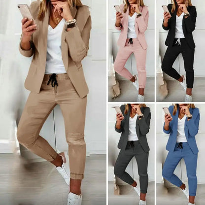🍒Women's fashion two piece sets  hip length jacket and tapered pants  suit for office smart casual clothes Look Suitably Smart Casual