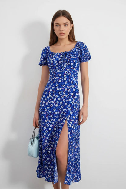 🍒Floral print party dress elegant women off shoulderless backless outfit summer slit boho midi smart casual ladies clothing Figure Out Your Floral Fashion