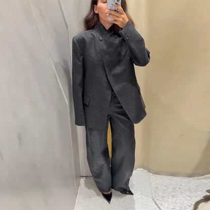 🍒Casual black blazer and pants set long sleeve jacket with fitted waist and long kick flare solid straight pant set women spring autumn suits  ‘Well fit