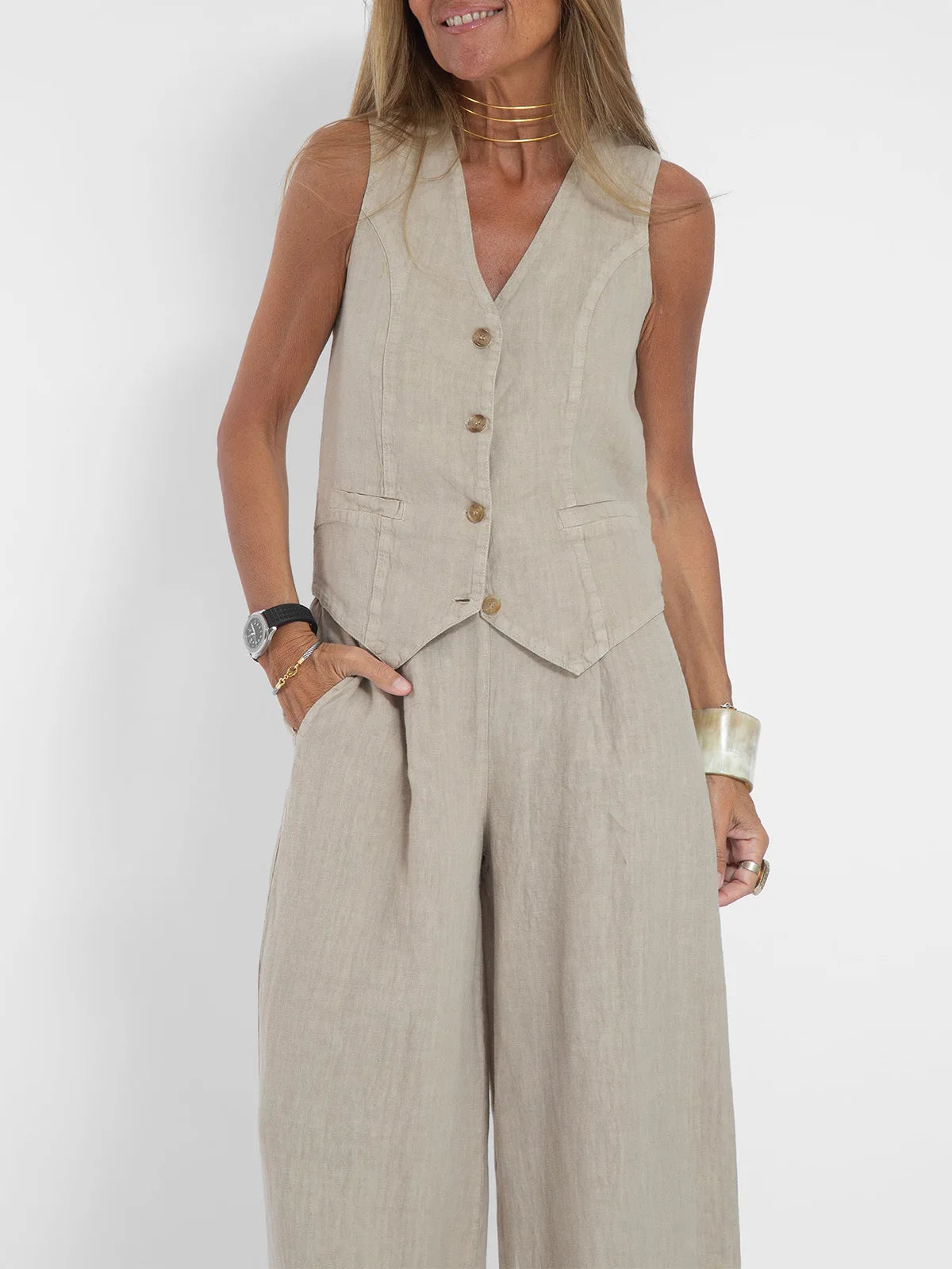 🍒Women's clothing spring summer fashion vest and pants two piece set pure colour sleeveless temperament casual Suit Somersault Into Summer With This Summer Suit